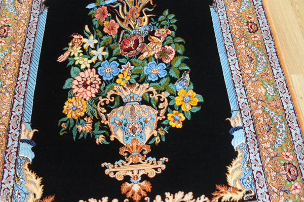 Signed Persian Isfahan Rug silk and Kork wool, Tree of Life design 160 x 110 cm