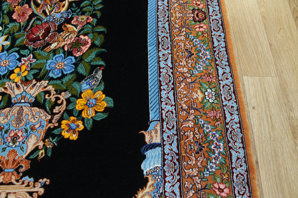 Signed Persian Isfahan Rug silk and Kork wool, Tree of Life design 160 x 110 cm