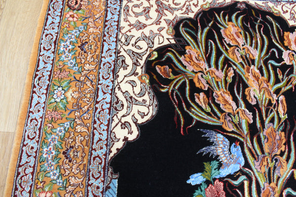 Signed Persian Isfahan Rug silk and Kork wool, Tree of Life design 160 x 110 cm