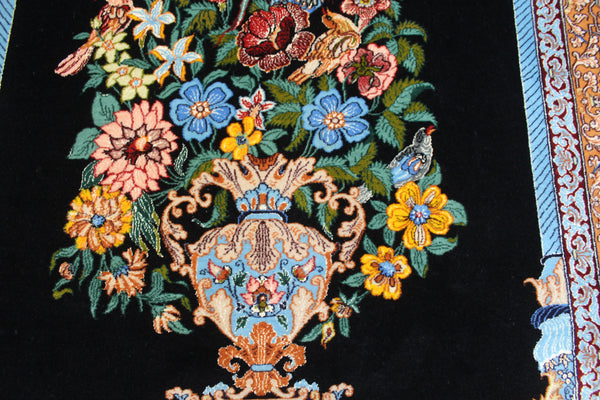 Signed Persian Isfahan Rug silk and Kork wool, Tree of Life design 160 x 110 cm