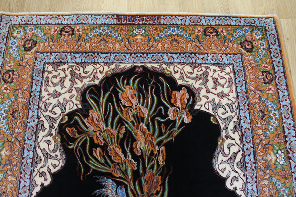 Signed Persian Isfahan Rug silk and Kork wool, Tree of Life design 160 x 110 cm