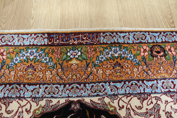 Signed Persian Isfahan Rug silk and Kork wool, Tree of Life design 160 x 110 cm