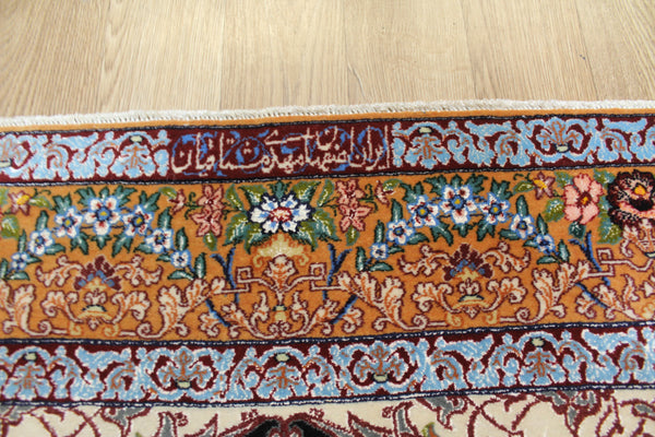 Signed Persian Isfahan Rug silk and Kork wool, Tree of Life design 160 x 110 cm