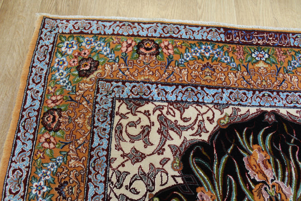 Signed Persian Isfahan Rug silk and Kork wool, Tree of Life design 160 x 110 cm