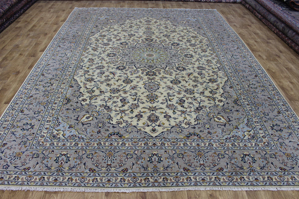 Persian Kashan Rug – Handmade Floral Wool Carpet – 343 × 254 cm