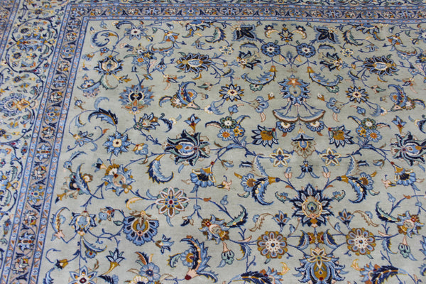 Signed Vintage Persian Kashan Rug – Handmade Wool Carpet – 337 × 268 cm