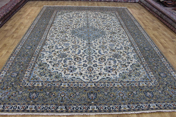 Vintage Persian Kashan Rug – Handmade Wool Carpet – 373 × 263 cm