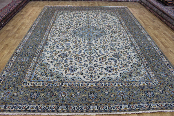 Vintage Persian Kashan Rug – Handmade Wool Carpet – 373 × 263 cm