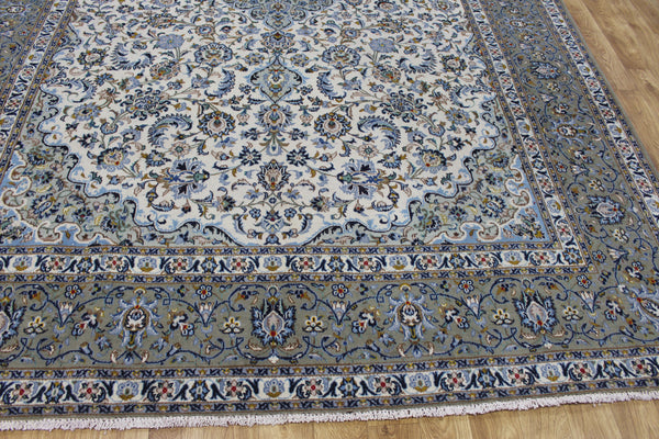 Vintage Persian Kashan Rug – Handmade Wool Carpet – 373 × 263 cm