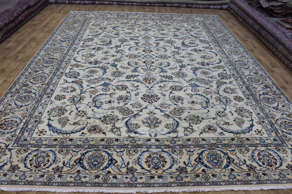Persian Nain Rug 394 × 297 cm – Handmade Wool and Silk Floral Carpet