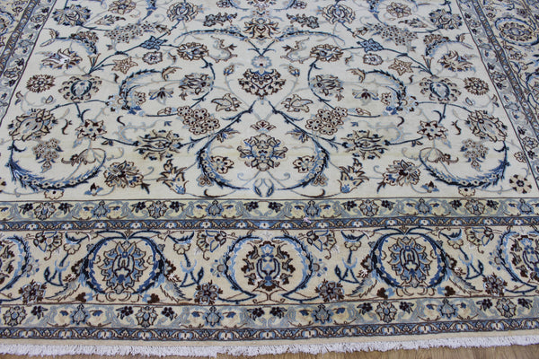 Persian Nain Rug 394 × 297 cm – Handmade Wool and Silk Floral Carpet