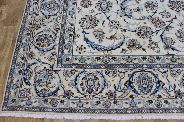 Persian Nain Rug 394 × 297 cm – Handmade Wool and Silk Floral Carpet