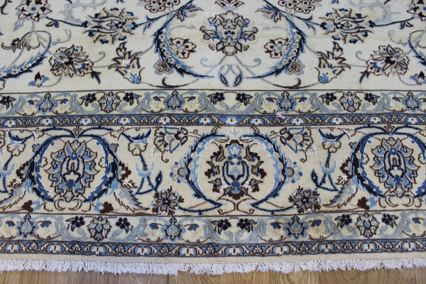 Persian Nain Rug 394 × 297 cm – Handmade Wool and Silk Floral Carpet