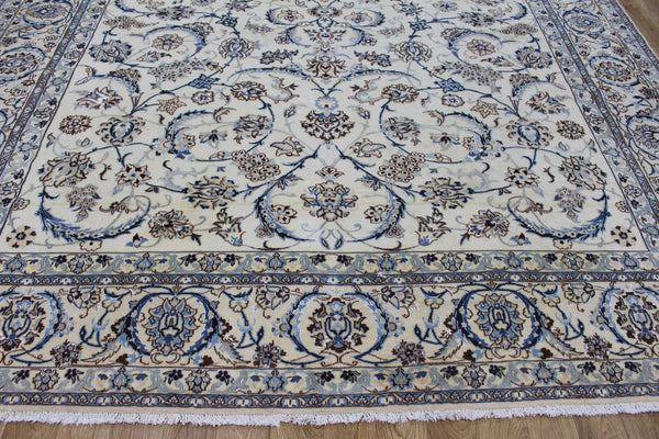 Persian Nain Rug 394 × 297 cm – Handmade Wool and Silk Floral Carpet