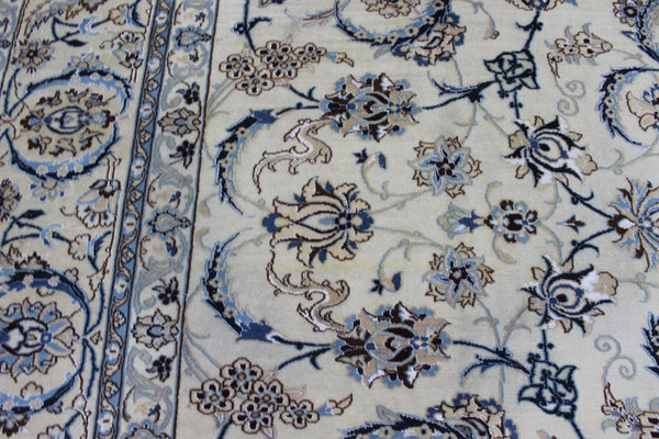 Persian Nain Rug 394 × 297 cm – Handmade Wool and Silk Floral Carpet