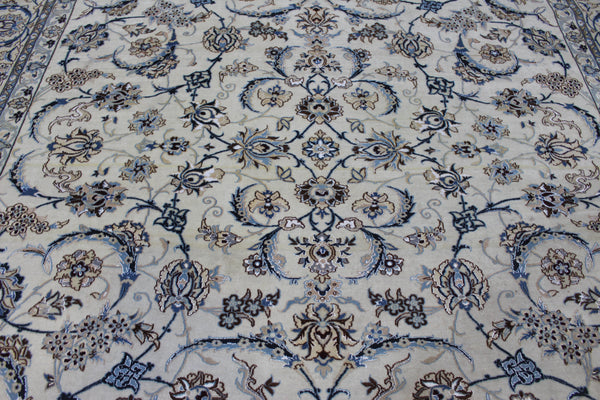Persian Nain Rug 394 × 297 cm – Handmade Wool and Silk Floral Carpet