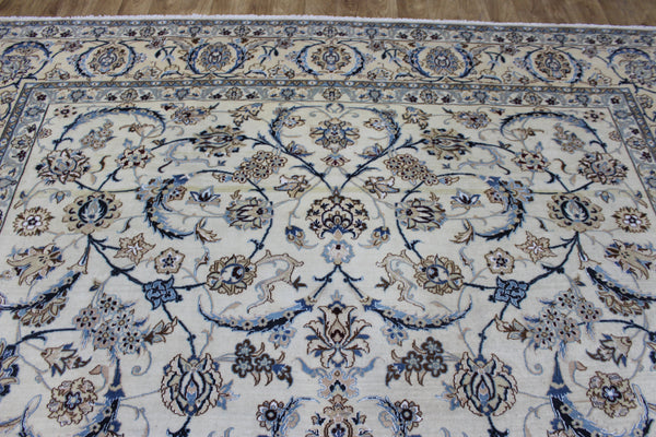 Persian Nain Rug 394 × 297 cm – Handmade Wool and Silk Floral Carpet