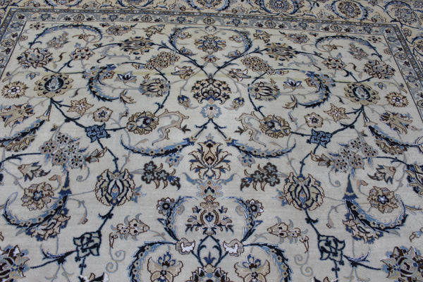 Persian Nain Rug 394 × 297 cm – Handmade Wool and Silk Floral Carpet
