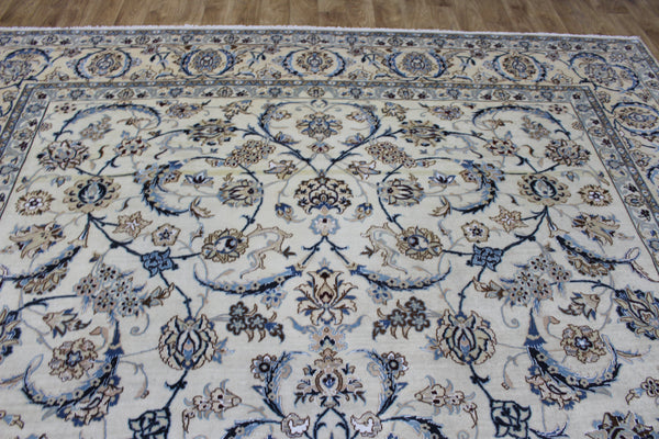 Persian Nain Rug 394 × 297 cm – Handmade Wool and Silk Floral Carpet