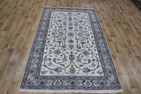Persian Nain Rug 213 × 126 cm – Handmade Wool & Silk Floral Carpet