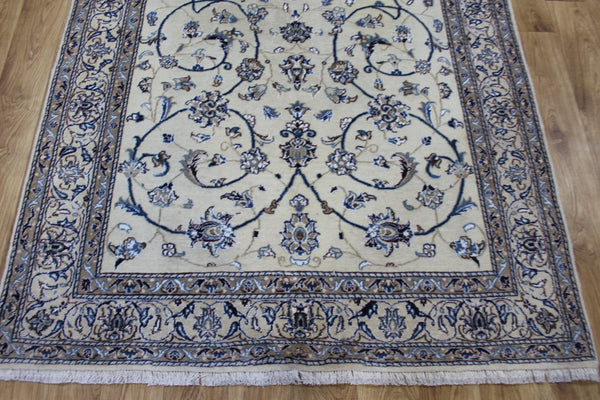 Persian Nain Rug 213 × 126 cm – Handmade Wool & Silk Floral Carpet