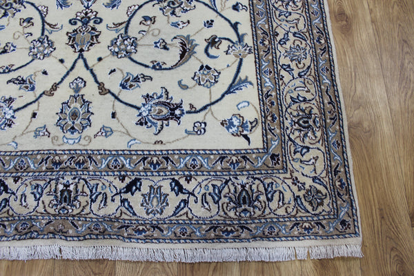 Persian Nain Rug 213 × 126 cm – Handmade Wool & Silk Floral Carpet