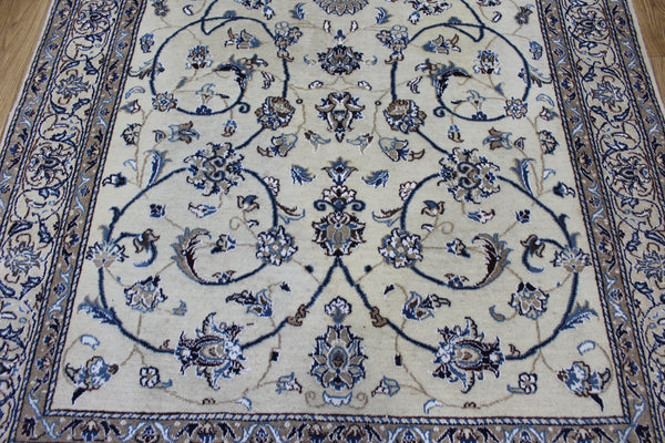 Persian Nain Rug 213 × 126 cm – Handmade Wool & Silk Floral Carpet