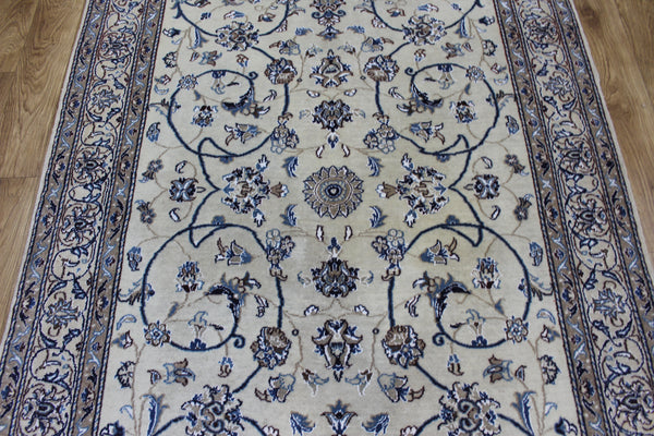 Persian Nain Rug 213 × 126 cm – Handmade Wool & Silk Floral Carpet