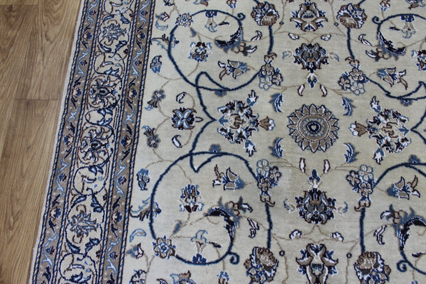 Persian Nain Rug 213 × 126 cm – Handmade Wool & Silk Floral Carpet