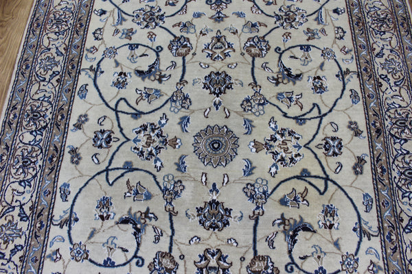 Persian Nain Rug 213 × 126 cm – Handmade Wool & Silk Floral Carpet