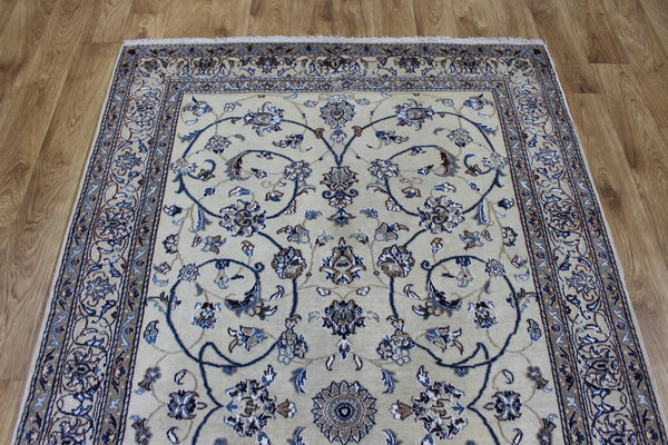 Persian Nain Rug 213 × 126 cm – Handmade Wool & Silk Floral Carpet