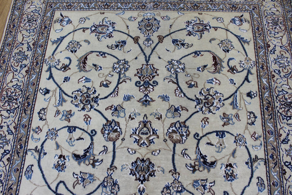 Persian Nain Rug 213 × 126 cm – Handmade Wool & Silk Floral Carpet