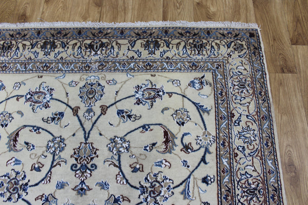 Persian Nain Rug 213 × 126 cm – Handmade Wool & Silk Floral Carpet