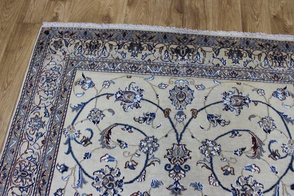 Persian Nain Rug 213 × 126 cm – Handmade Wool & Silk Floral Carpet