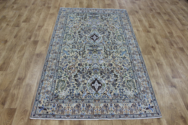 Vintage Persian Nain Rug 203 × 120 cm – Handmade Wool & Silk Garden Design Carpet