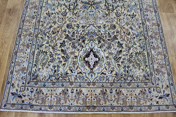 Vintage Persian Nain Rug 203 × 120 cm – Handmade Wool & Silk Garden Design Carpet