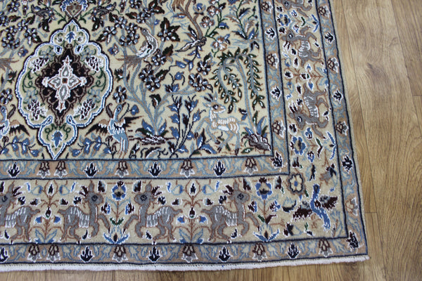 Vintage Persian Nain Rug 203 × 120 cm – Handmade Wool & Silk Garden Design Carpet