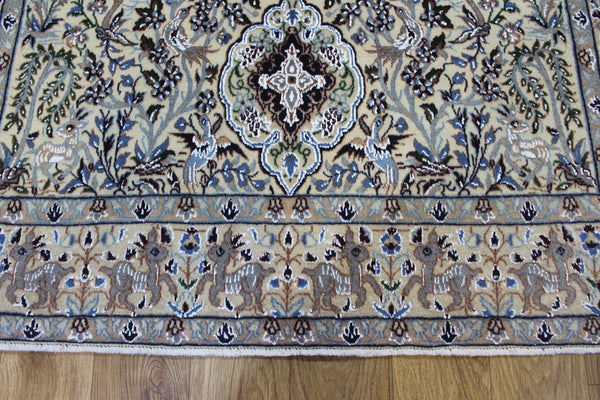 Vintage Persian Nain Rug 203 × 120 cm – Handmade Wool & Silk Garden Design Carpet