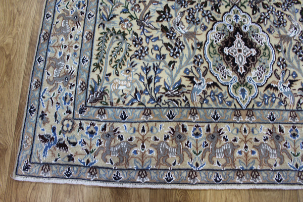 Vintage Persian Nain Rug 203 × 120 cm – Handmade Wool & Silk Garden Design Carpet