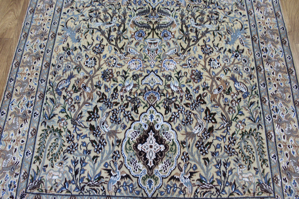 Vintage Persian Nain Rug 203 × 120 cm – Handmade Wool & Silk Garden Design Carpet
