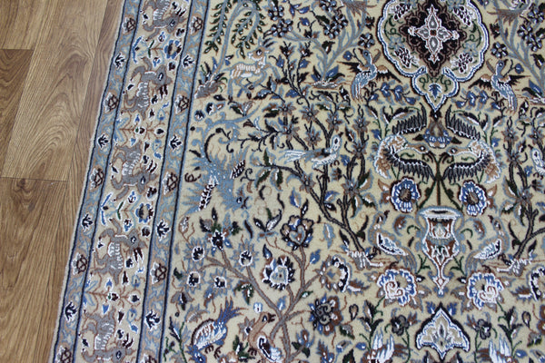 Vintage Persian Nain Rug 203 × 120 cm – Handmade Wool & Silk Garden Design Carpet