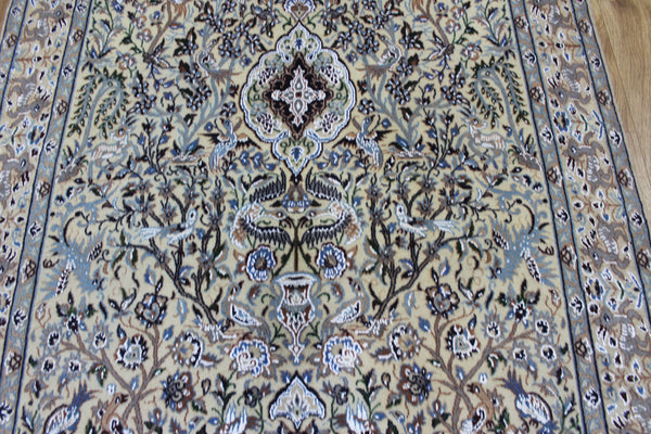 Vintage Persian Nain Rug 203 × 120 cm – Handmade Wool & Silk Garden Design Carpet
