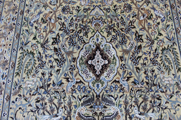 Vintage Persian Nain Rug 203 × 120 cm – Handmade Wool & Silk Garden Design Carpet