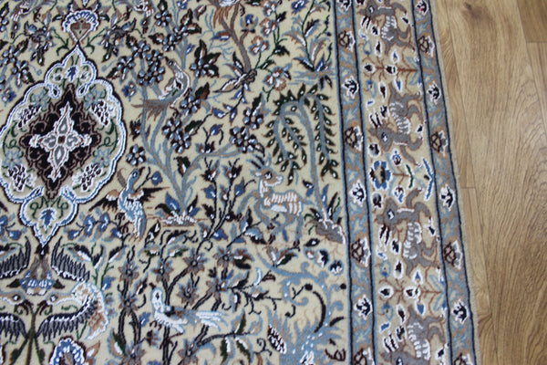 Vintage Persian Nain Rug 203 × 120 cm – Handmade Wool & Silk Garden Design Carpet