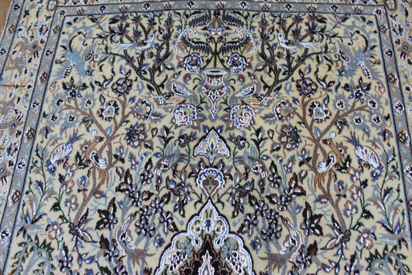 Vintage Persian Nain Rug 203 × 120 cm – Handmade Wool & Silk Garden Design Carpet