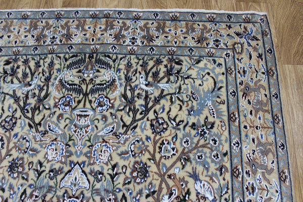 Vintage Persian Nain Rug 203 × 120 cm – Handmade Wool & Silk Garden Design Carpet