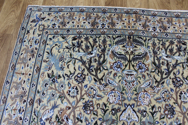 Vintage Persian Nain Rug 203 × 120 cm – Handmade Wool & Silk Garden Design Carpet