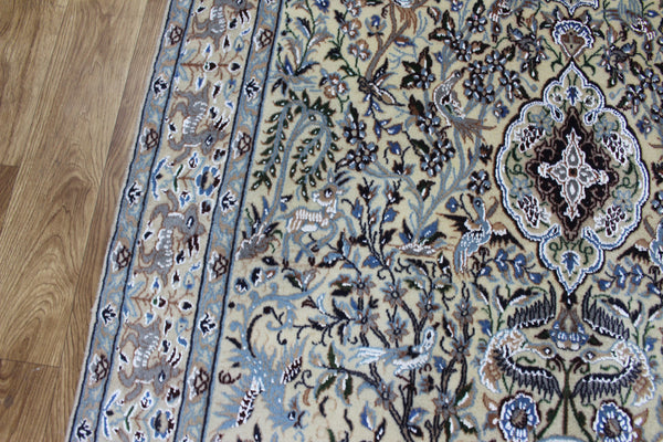 Vintage Persian Nain Rug 203 × 120 cm – Handmade Wool & Silk Garden Design Carpet
