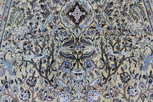 Vintage Persian Nain Rug 203 × 120 cm – Handmade Wool & Silk Garden Design Carpet