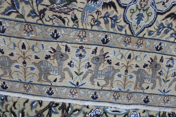 Vintage Persian Nain Rug 203 × 120 cm – Handmade Wool & Silk Garden Design Carpet